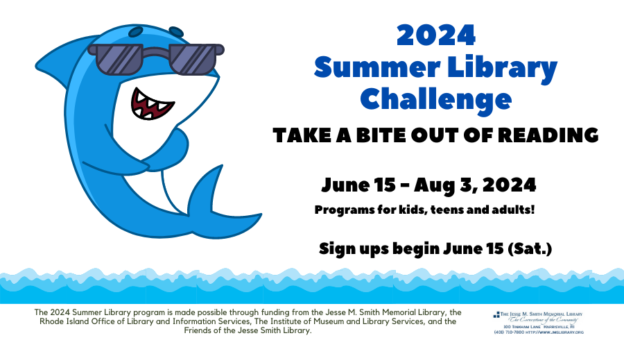 2024 Summer Library Challenge. Take A Bite Out of Reading. June 15-Aug 3, 2024. Programs for kids, teens & adults! Sign ups begin June 15 (Sat.)